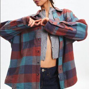UO BDG Dani Oversized Flannel Shirt Red Blue Top Buttondown S